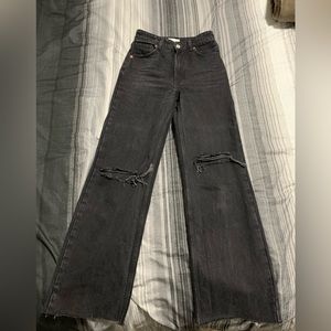 Zara straight wide leg full length ripped jeans